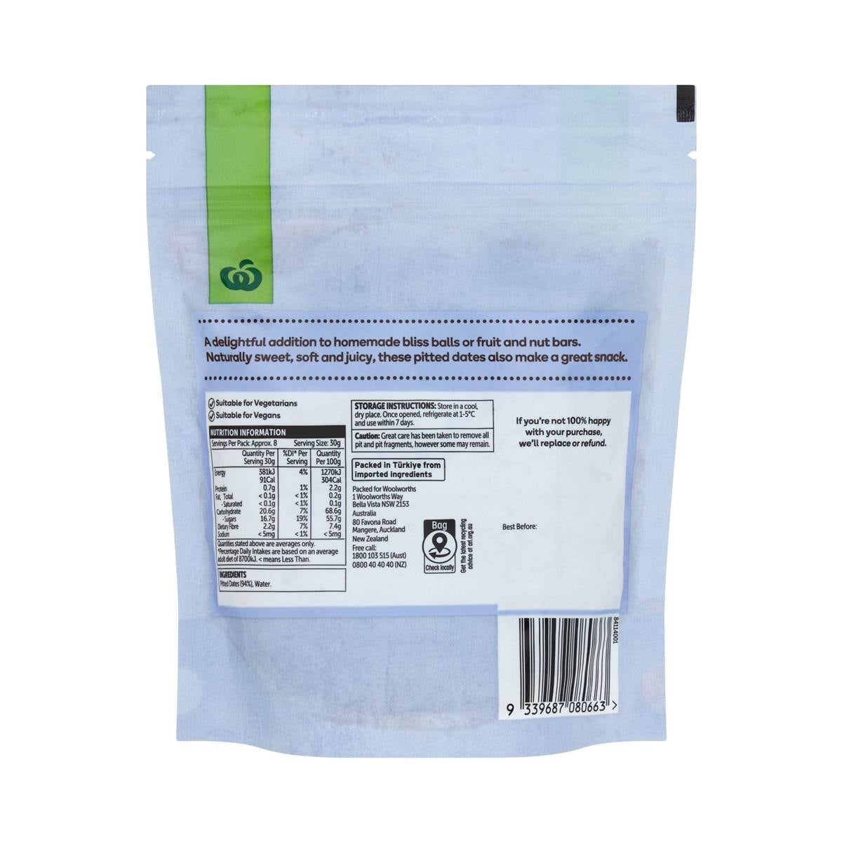 Woolworths Soft & Juicy Pitted Dates 250g Woolworths