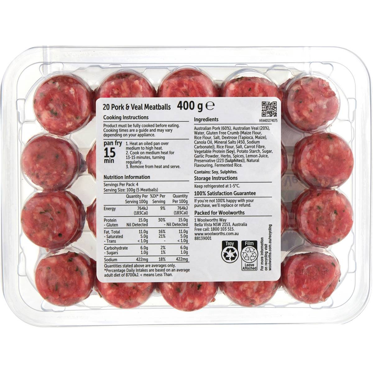 Woolworths Pork & Veal Meatballs 400g Woolworths
