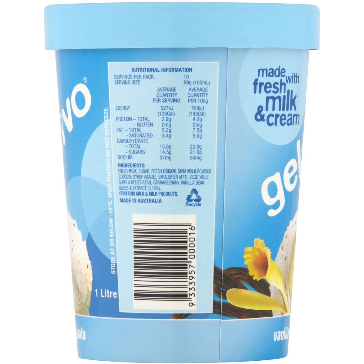 Gelativo Vanilla Bean Gelato Tub 1l Woolworths