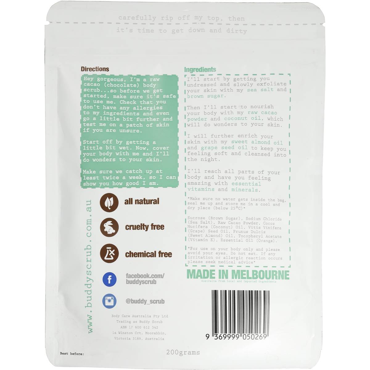 Buddy Body Scrub Raw Cacao 200g Woolworths