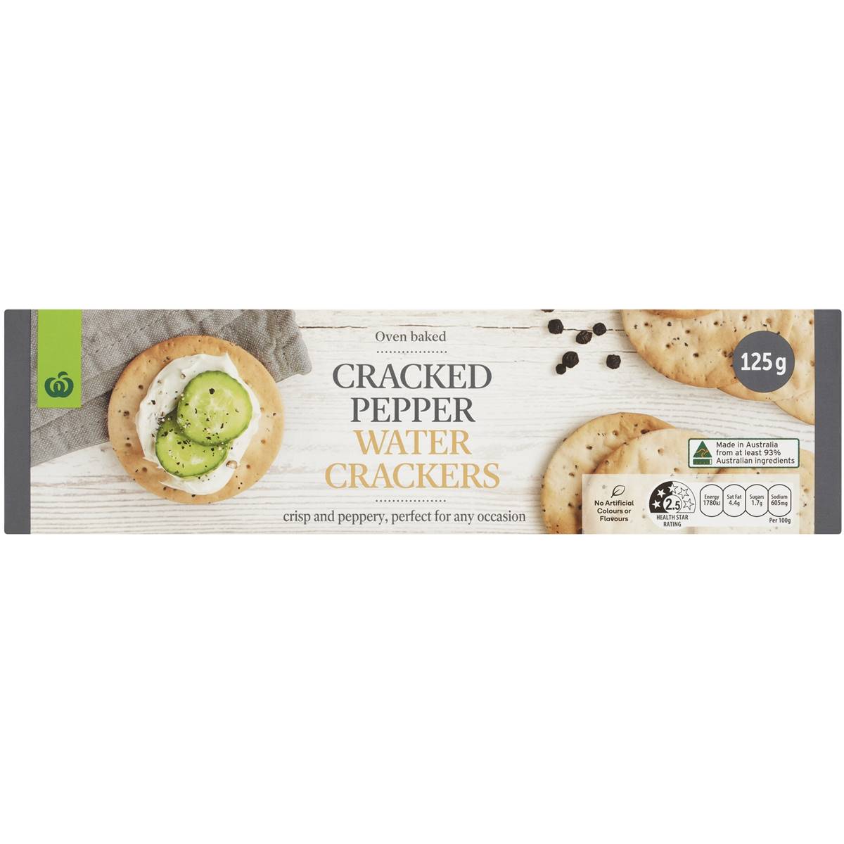 Woolworths Cracked Pepper Water Crackers 125g Woolworths