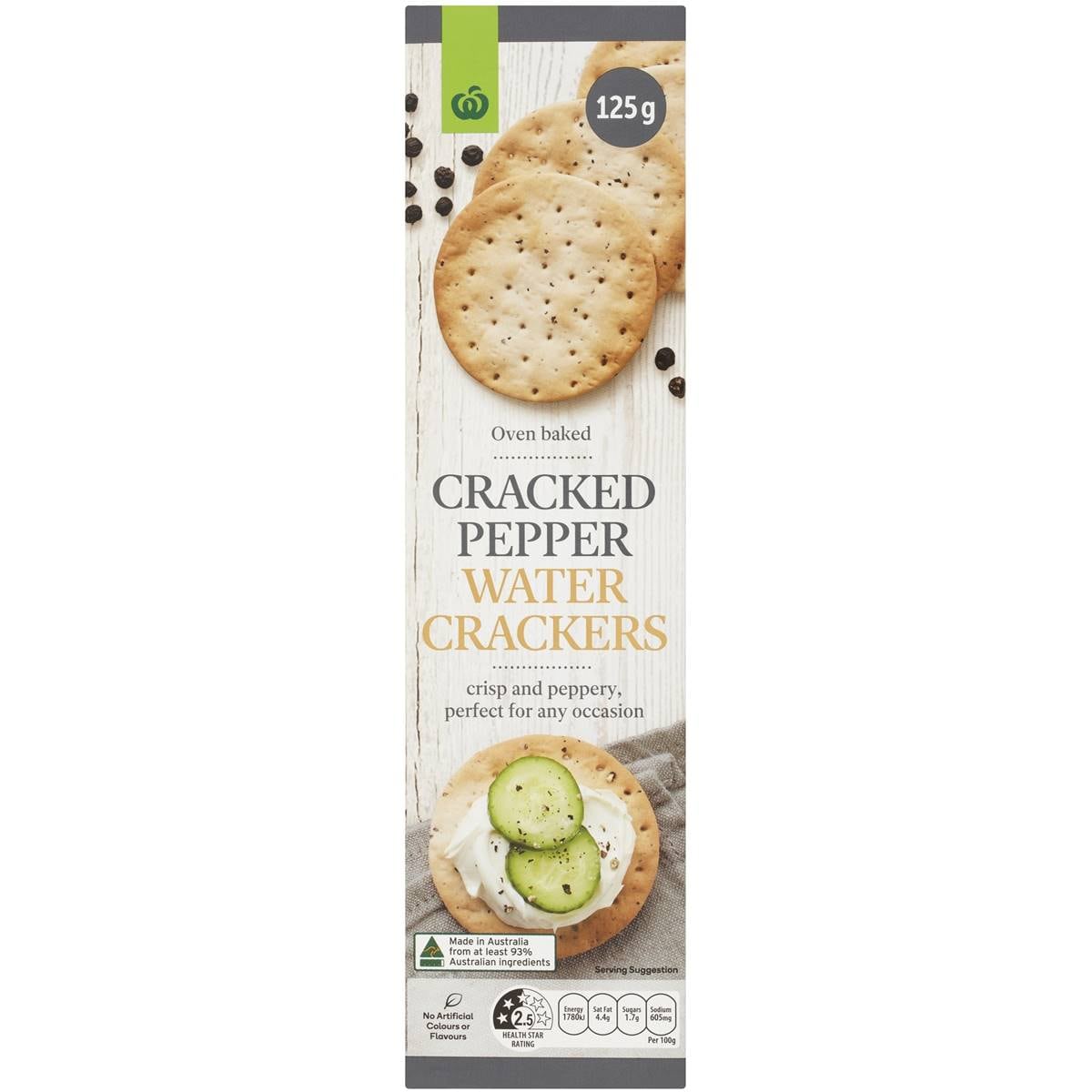 Woolworths Cracked Pepper Water Crackers 125g Woolworths