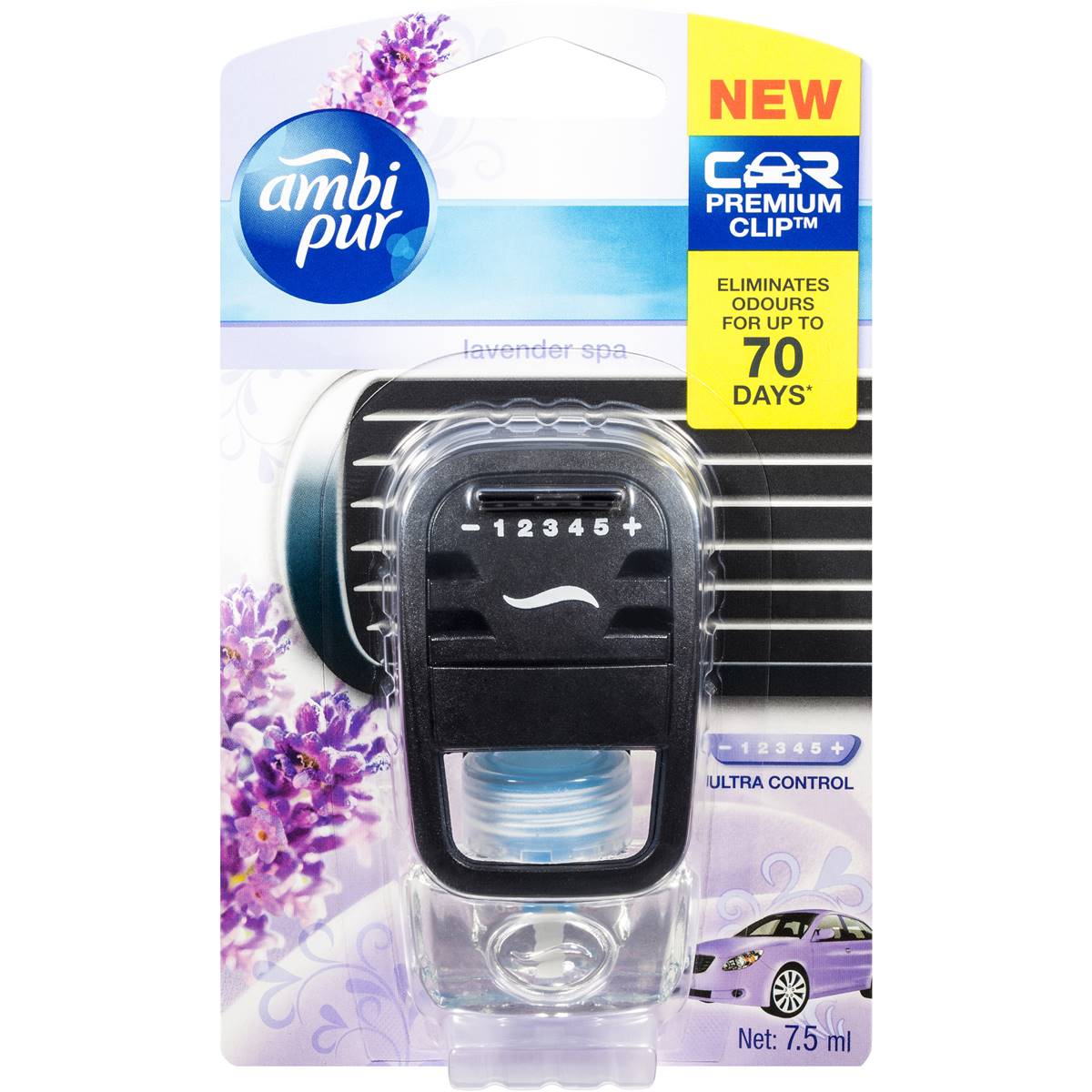 Ambi Pur Car Premium Clip Air Freshener Lavender Spa 7.5ml | Woolworths