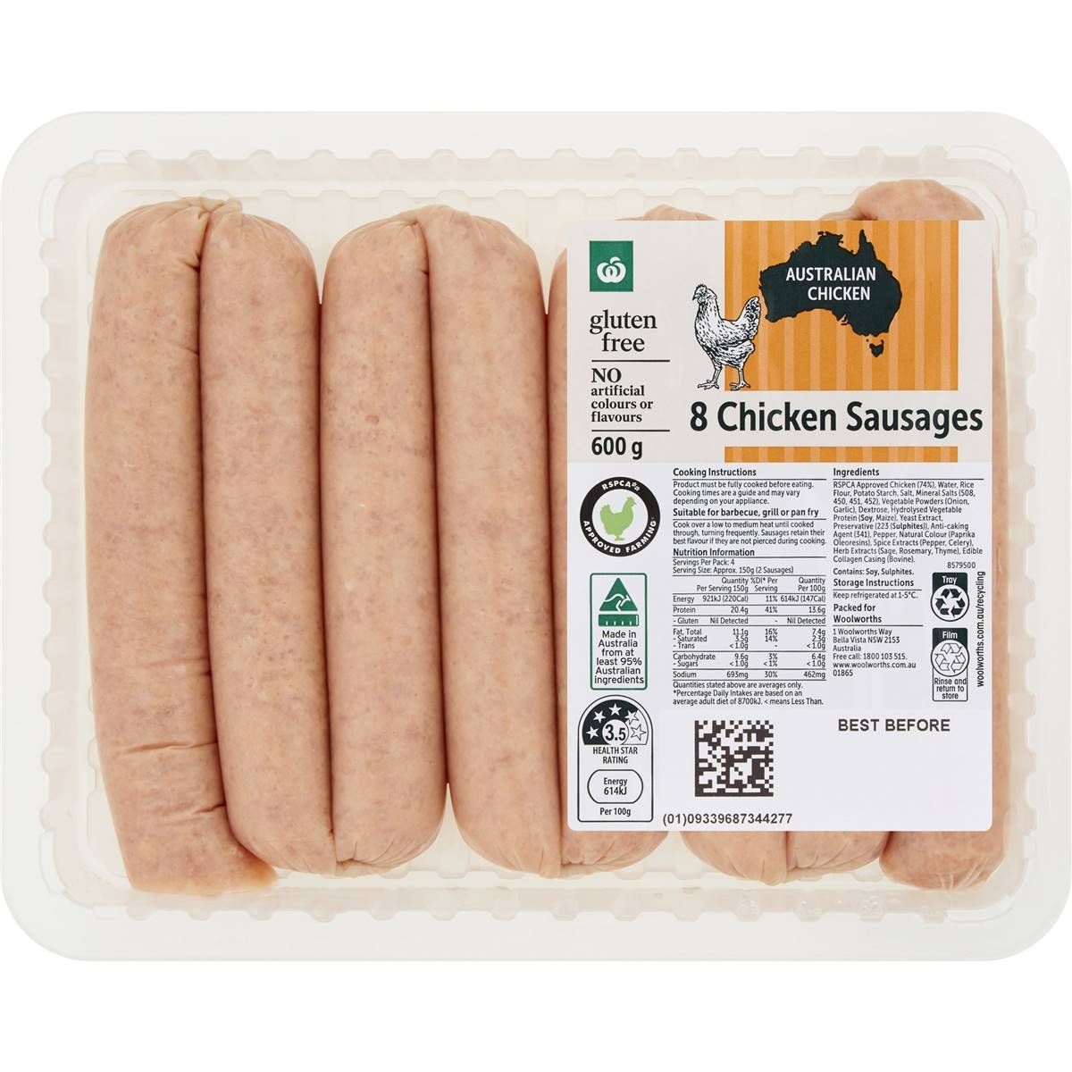 Woolworths 8 Chicken Sausages 600g Woolworths