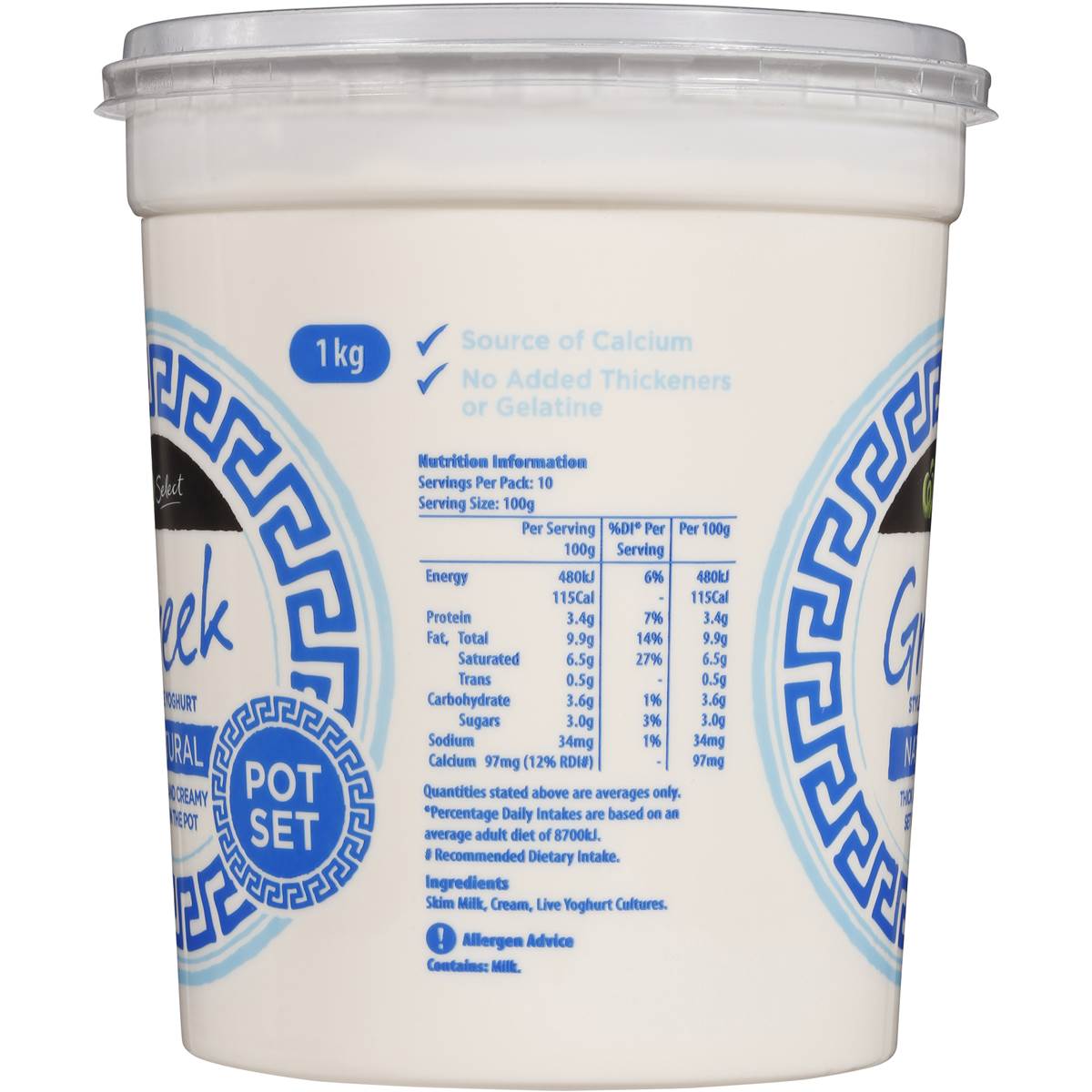 Woolworths Select Pot Set Natural Greek Style Yoghurt 1kg Woolworths