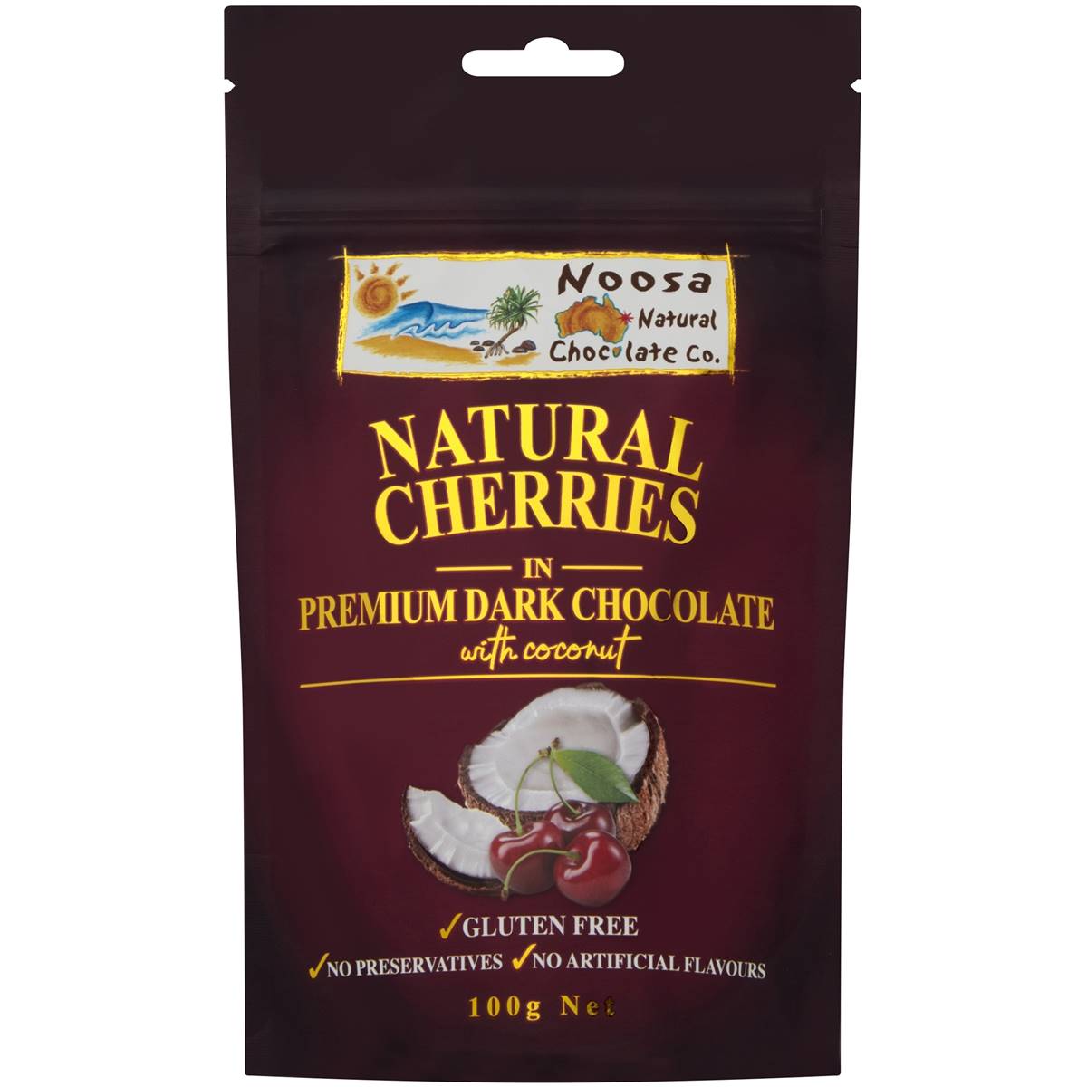 Noosa Natural Chocolate Co. Premium 70% Dark Choc Coated Cherry & Coconut