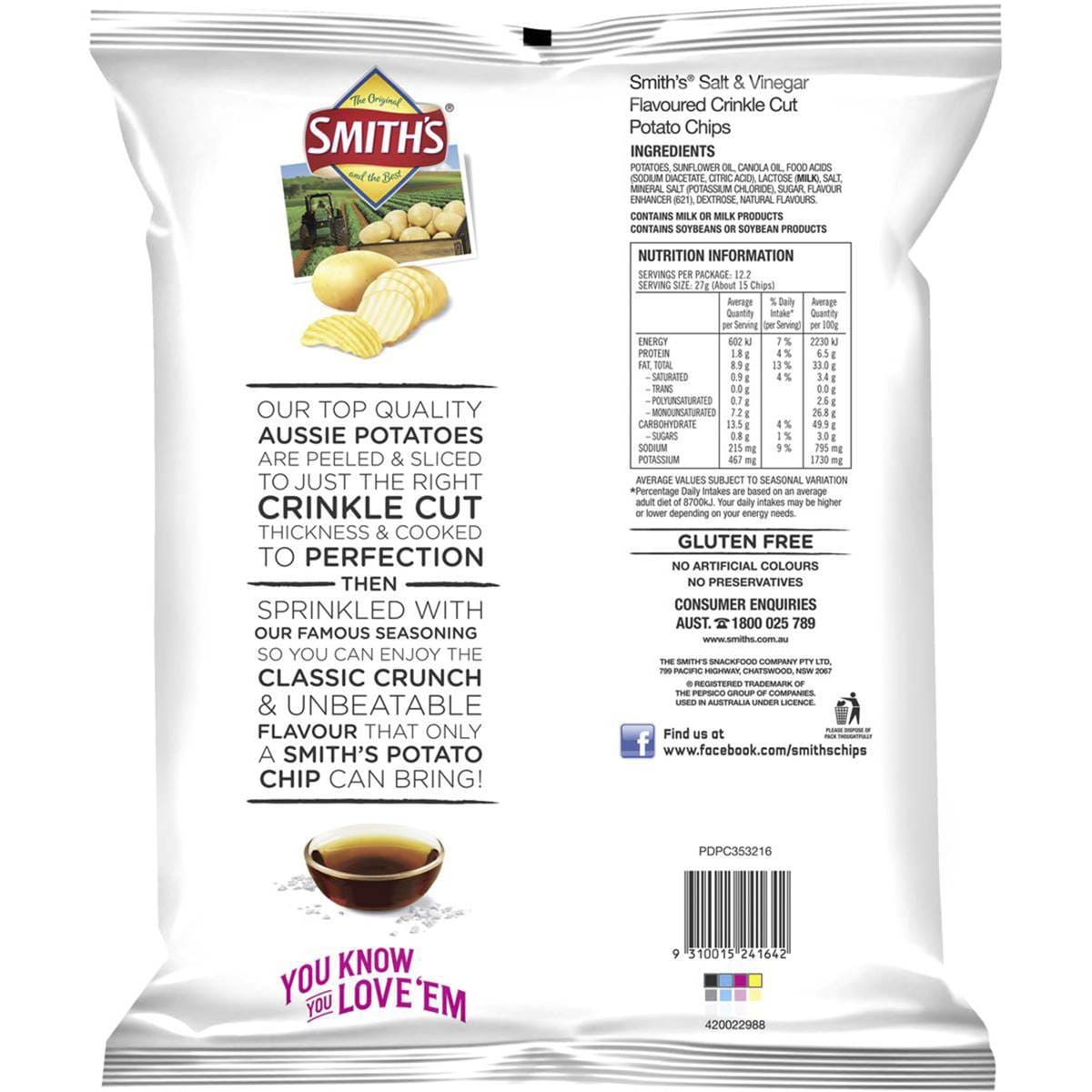 Smith's Share Pack Crinkle Cut Salt & Vinegar 330g Woolworths