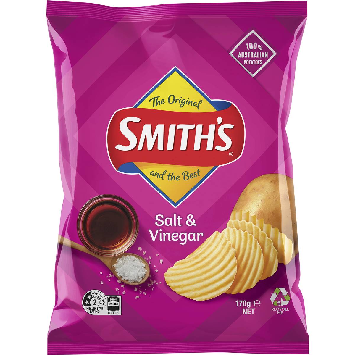 Smiths Crinkle Cut Potato Chips Salt And Vinegar 170g Woolworths