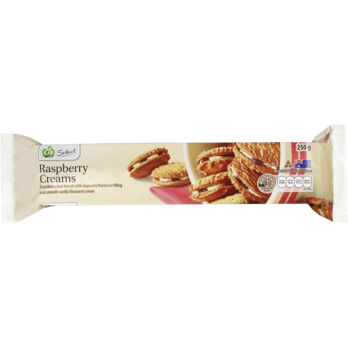 Woolworths Select Raspberry Cream Biscuits 250g | Woolworths