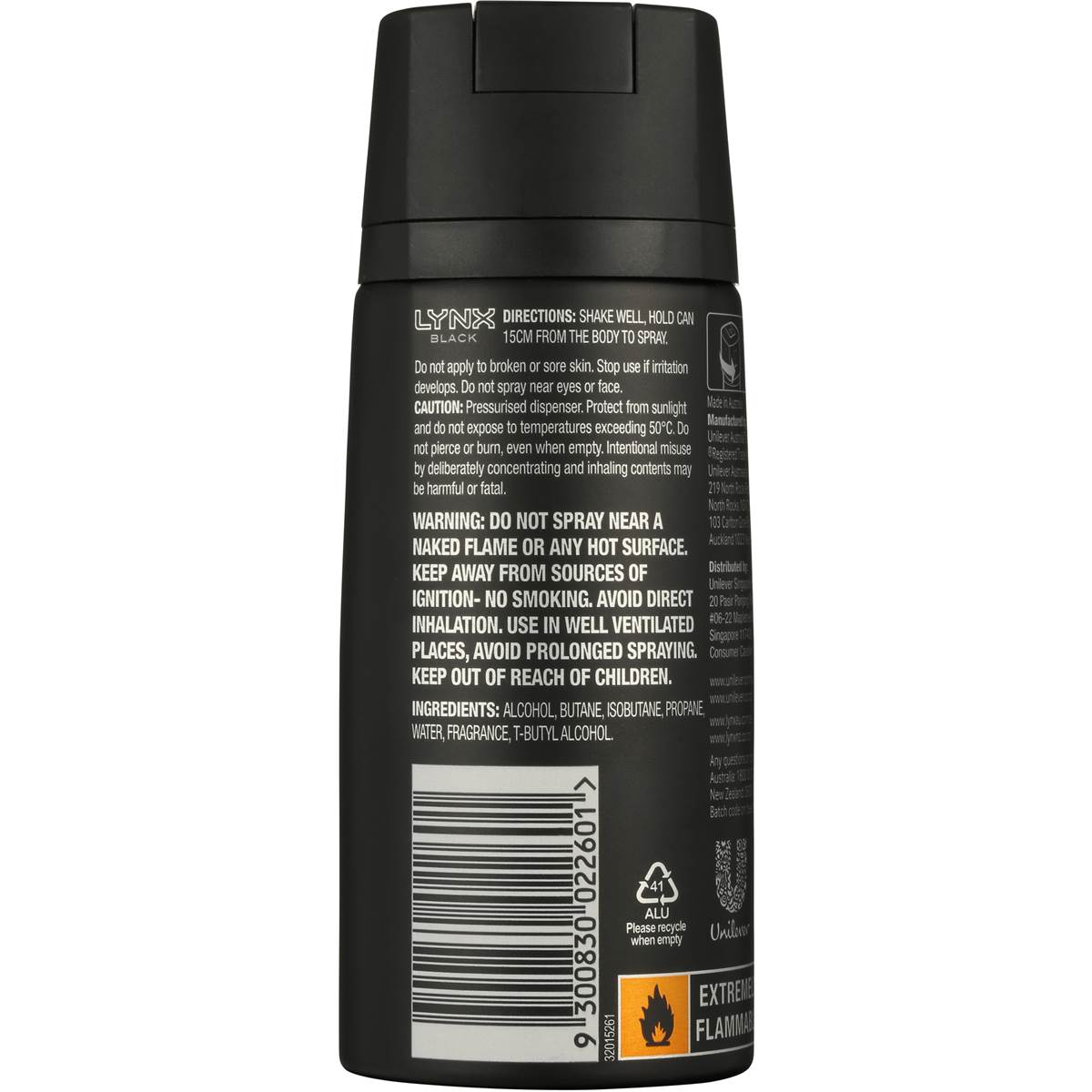Lynx Men Body Spray Aerosol Deodorant Black 155ml Woolworths