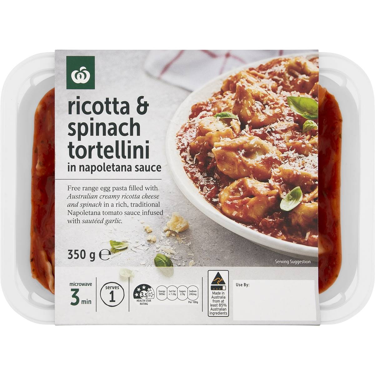 Woolworths Spinach & Ricotta Tortellini With Napolitana Sauce 350g