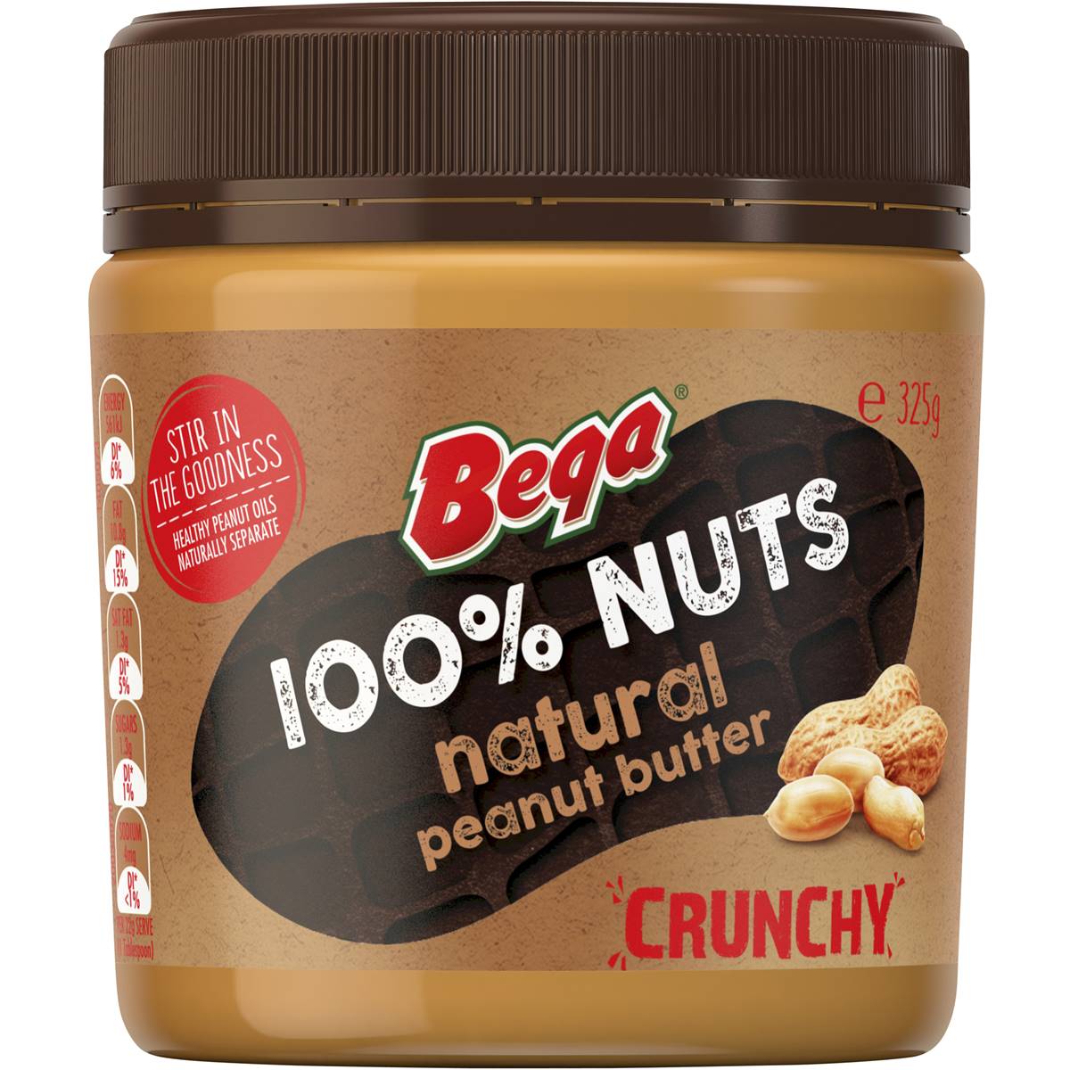 Bega Natural Peanut Butter Crunchy 325g | Woolworths