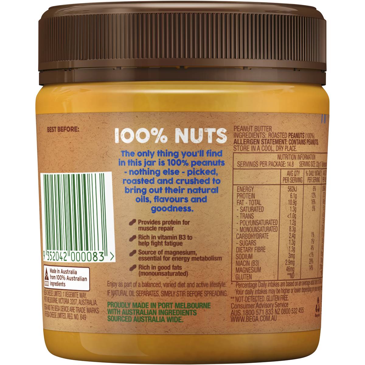 Bega Natural Peanut Butter Smooth 325g Woolworths