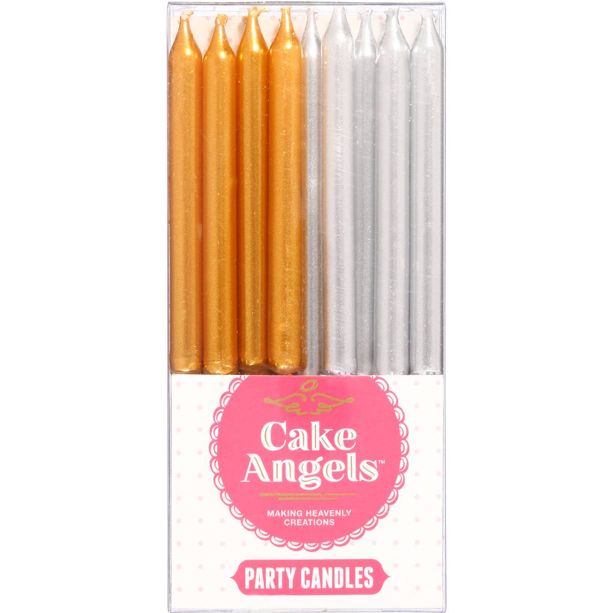 Cake Angels Party Candles Silver/gold Or Primary Colours Each Woolworths