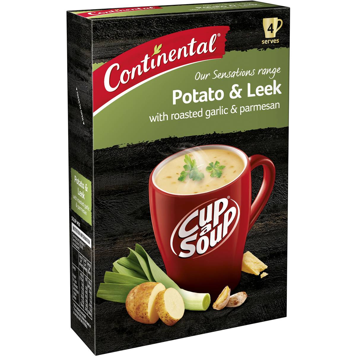 Continental Cup A Soup Potato & Leek With Garlic & Parmesan 4 Pack 96g Woolworths Continental Cup A Soup Potato & Leek With Garlic & Parmesan 4 Pack 96g Woolworths