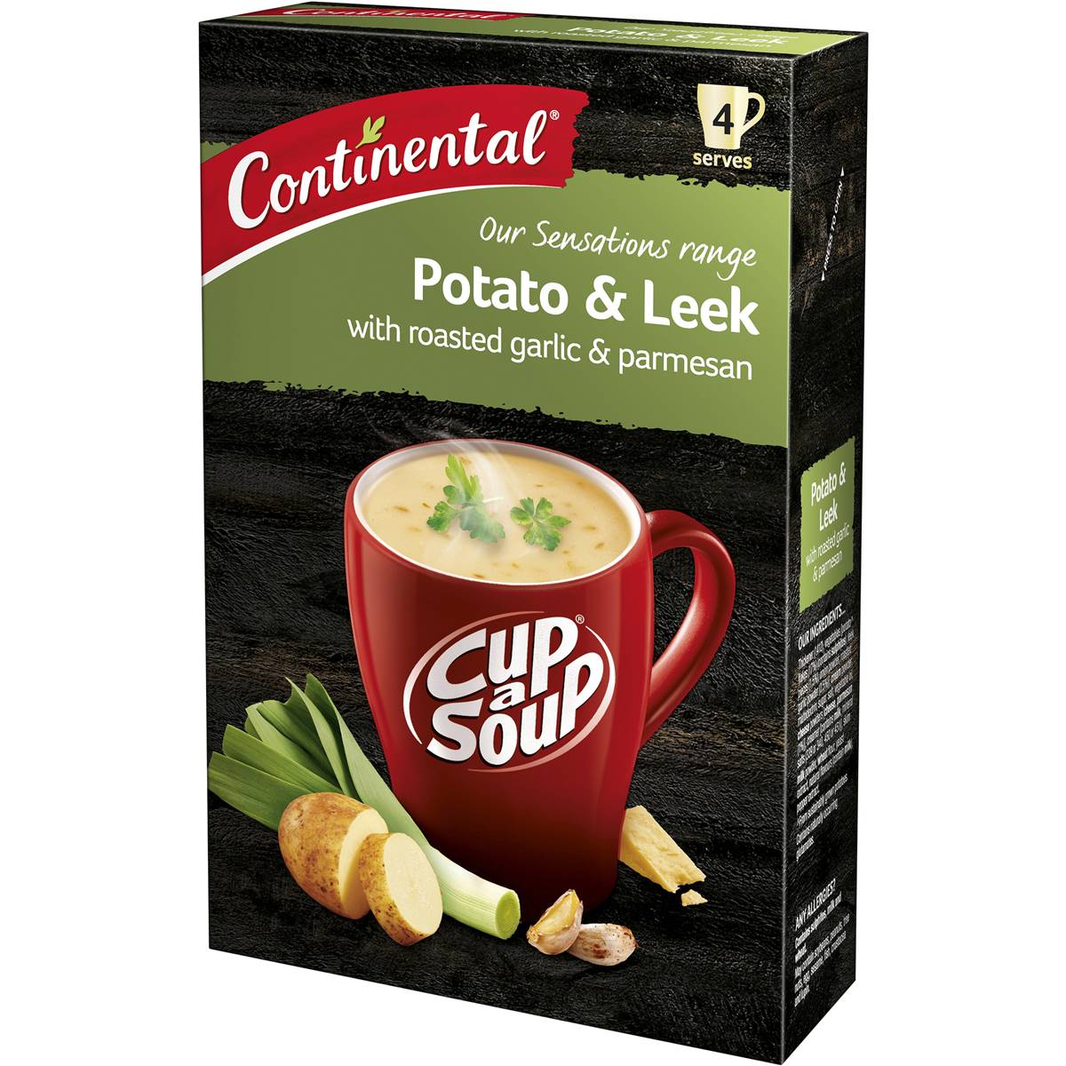 Continental Cup A Soup Potato & Leek With Garlic & Parmesan 4 Pack 96g Woolworths Continental Cup A Soup Potato & Leek With Garlic & Parmesan 4 Pack 96g Woolworths