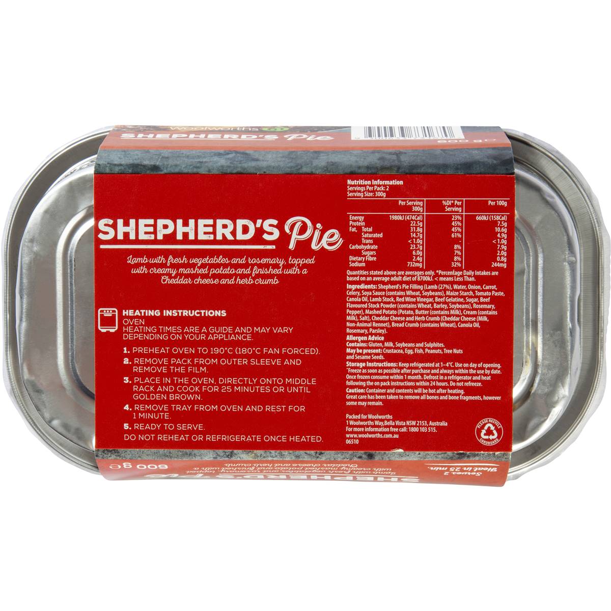 Woolworths Shepherds Pie 600g Woolworths