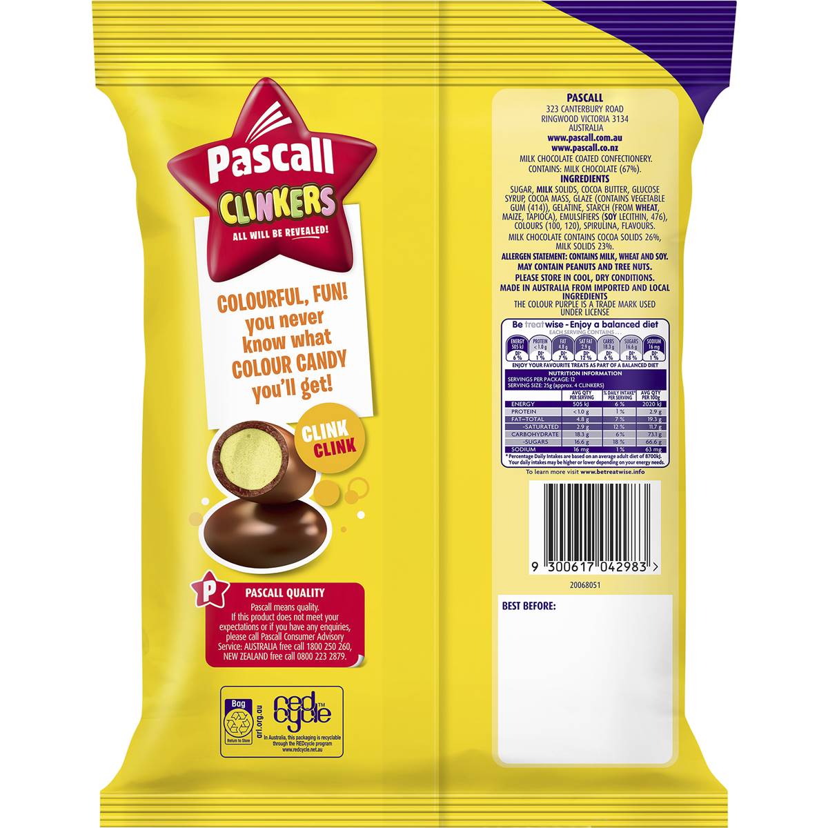 Cadbury Pascall Clinker Milk Chocolate Lollies Snack & Share Bag 300g Woolworths