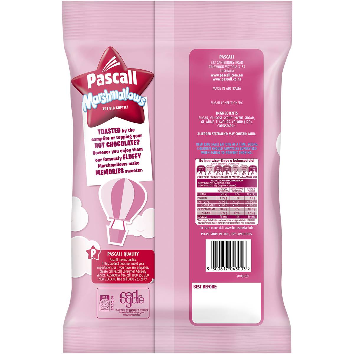 Pascall Marshmallows Pink & White 520g Woolworths