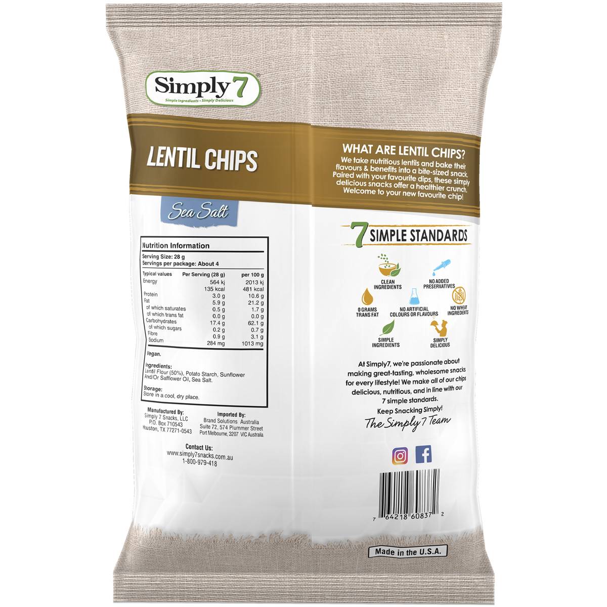 Simply 7 Lentil Chips With Sea Salt 113g Woolworths