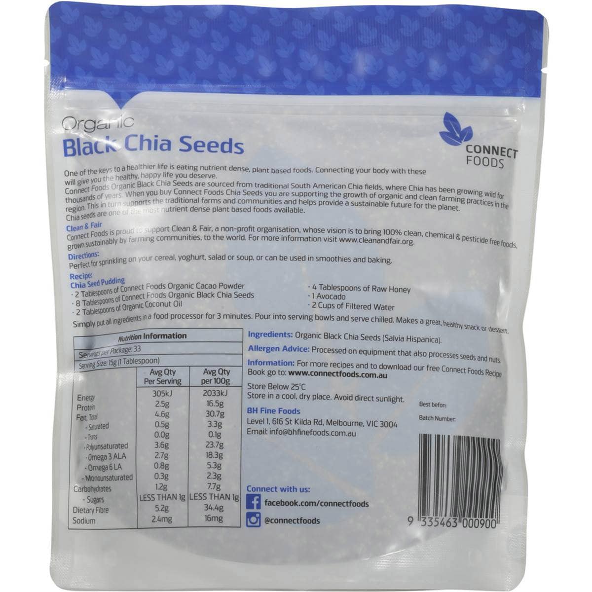 Connect Foods Chia Seeds Black Organic 500g Woolworths