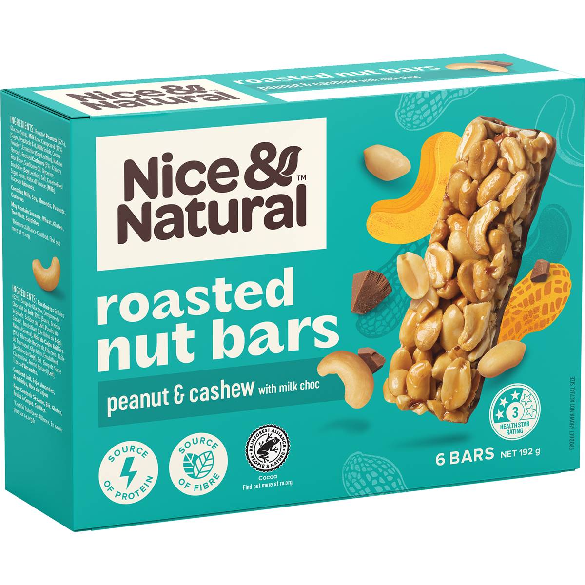 Nice & Natural Roasted Peanut & Cashew Bar With Milk Chocolate Drizzle