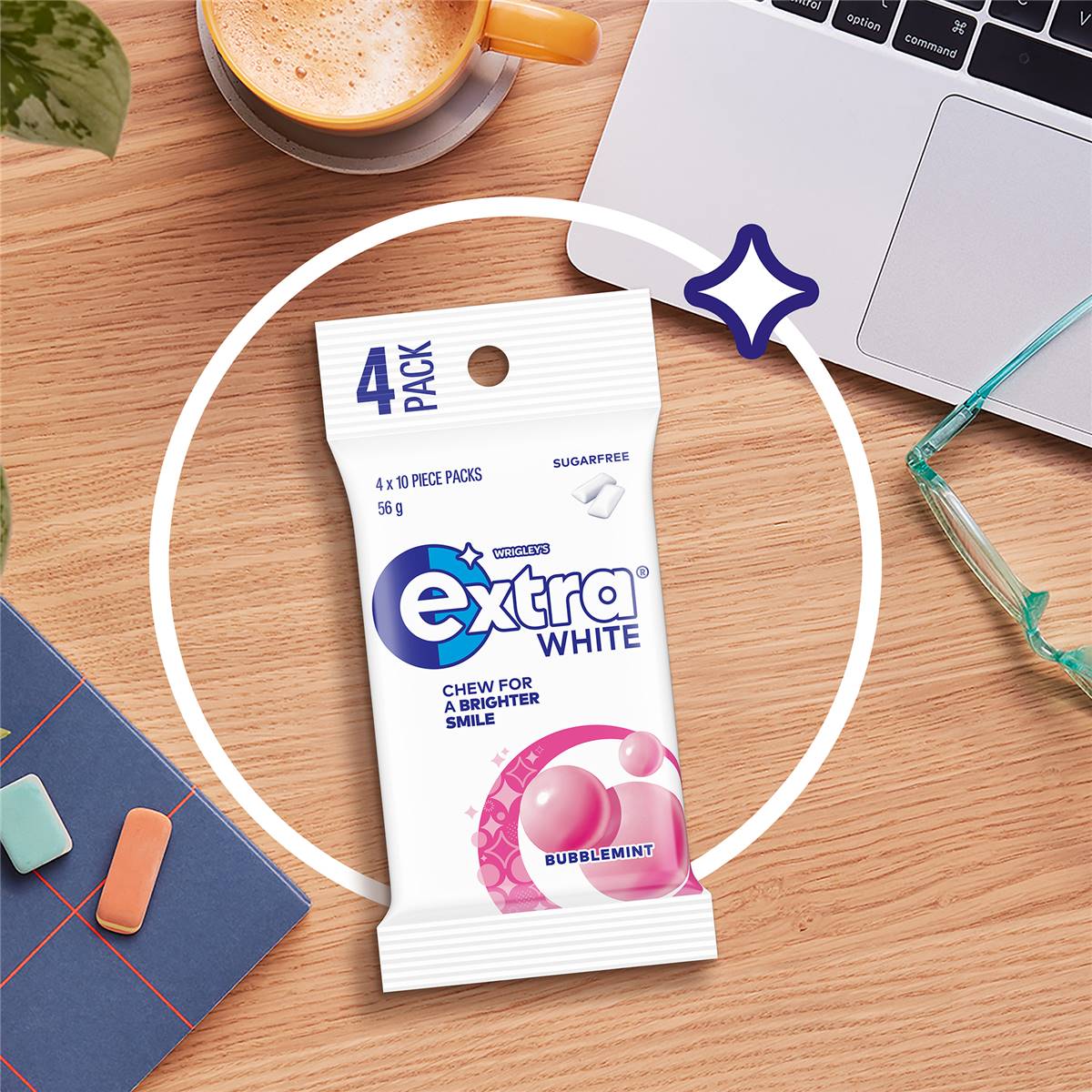 Extra White Bubblemint Sugar Free Chewing Gum Multipack 4x14g Woolworths