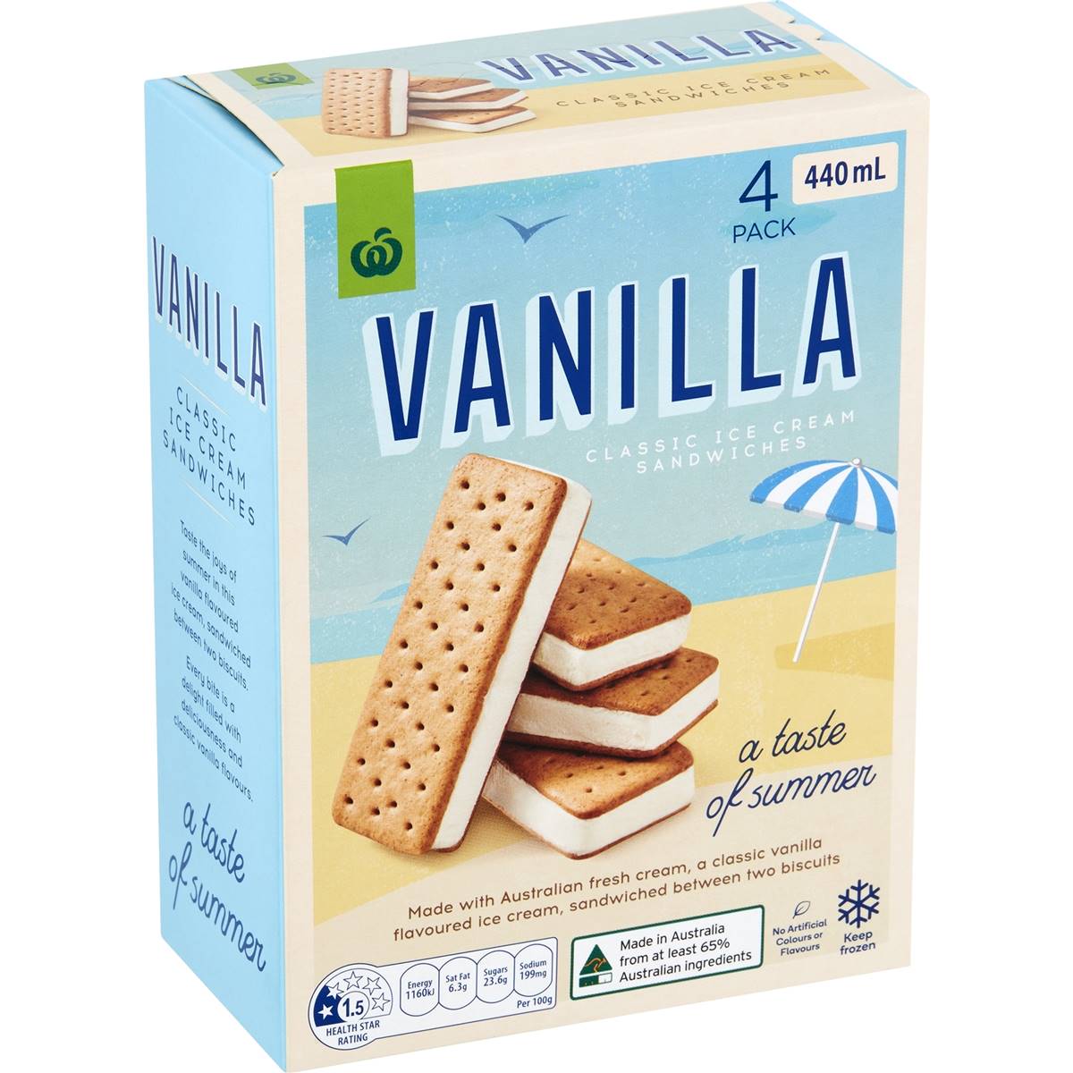 Woolworths Vanilla Ice Cream Sandwich 4 Pack Woolworths