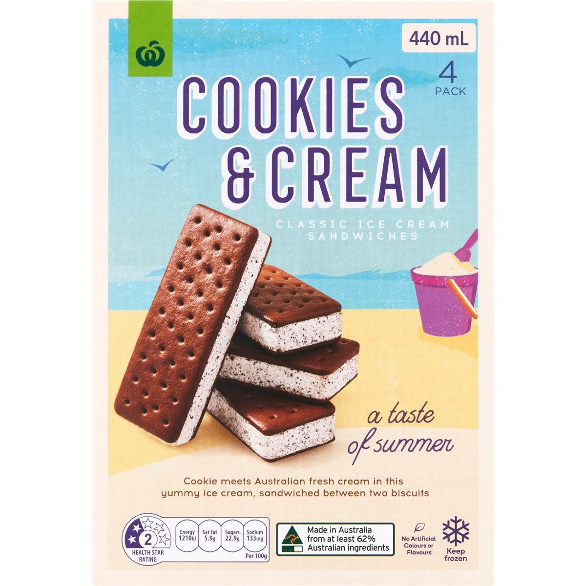 Woolworths Ice Cream Sandwich Cookies & Cream 4pk 440ml Woolworths