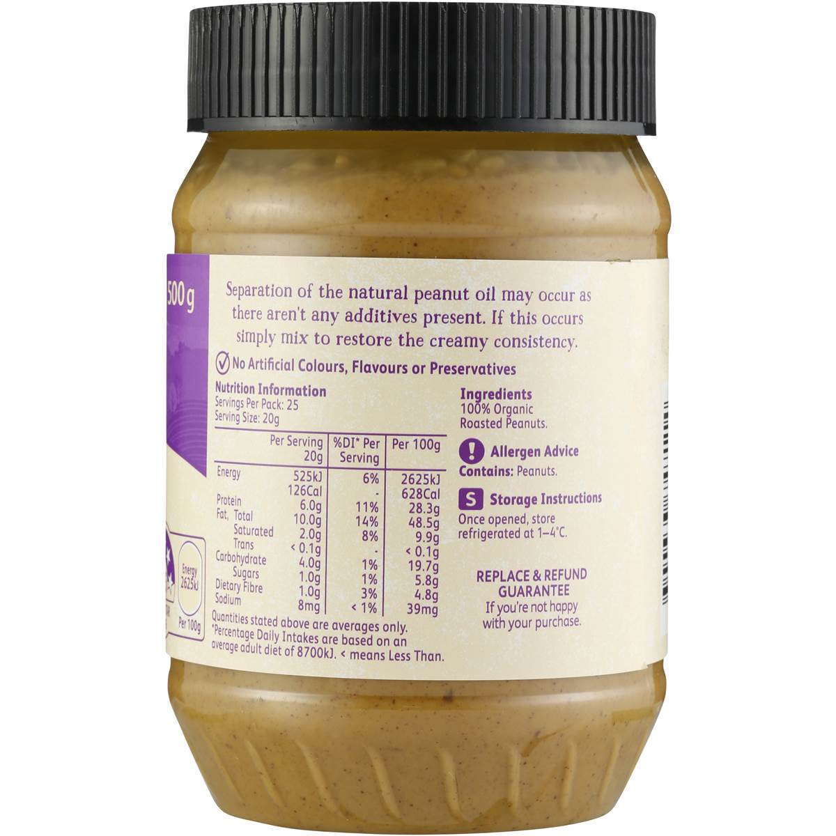 Macro Organic Crunchy Peanut Butter 500g Woolworths