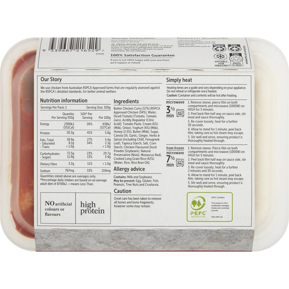 Woolworths Butter Chicken With Rice Chilled Meal 350g Woolworths