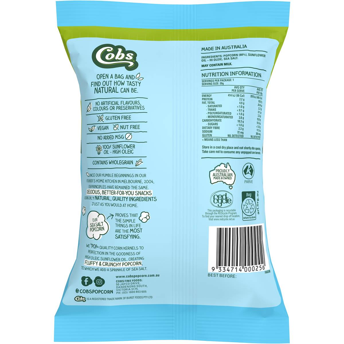 Cobs Popcorn Sea Salt Gluten Free 20g Woolworths