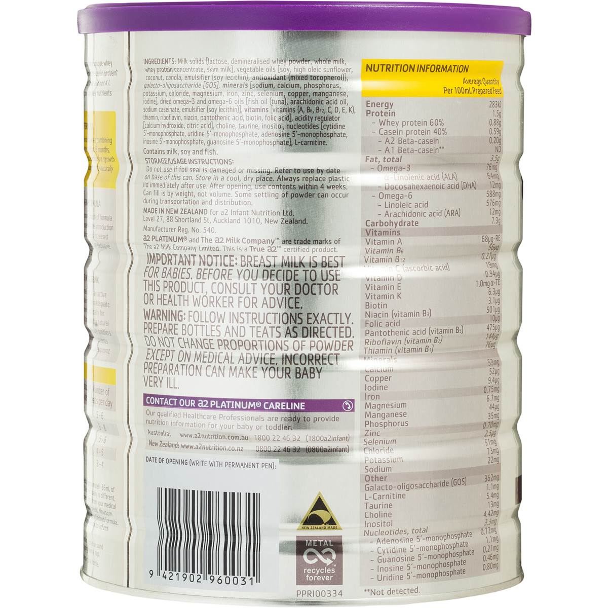 A2 Platinum Infant Formula Stage 1 0-6 Months 900g | Woolworths