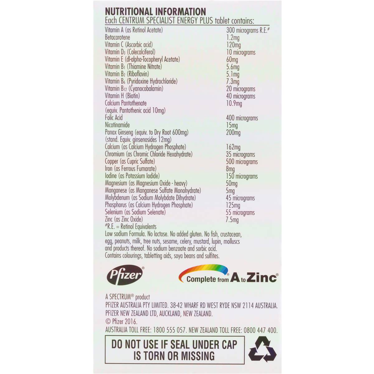 Centrum Specialist Energy Plus With Ginseng & B Vitamins 60 Pack