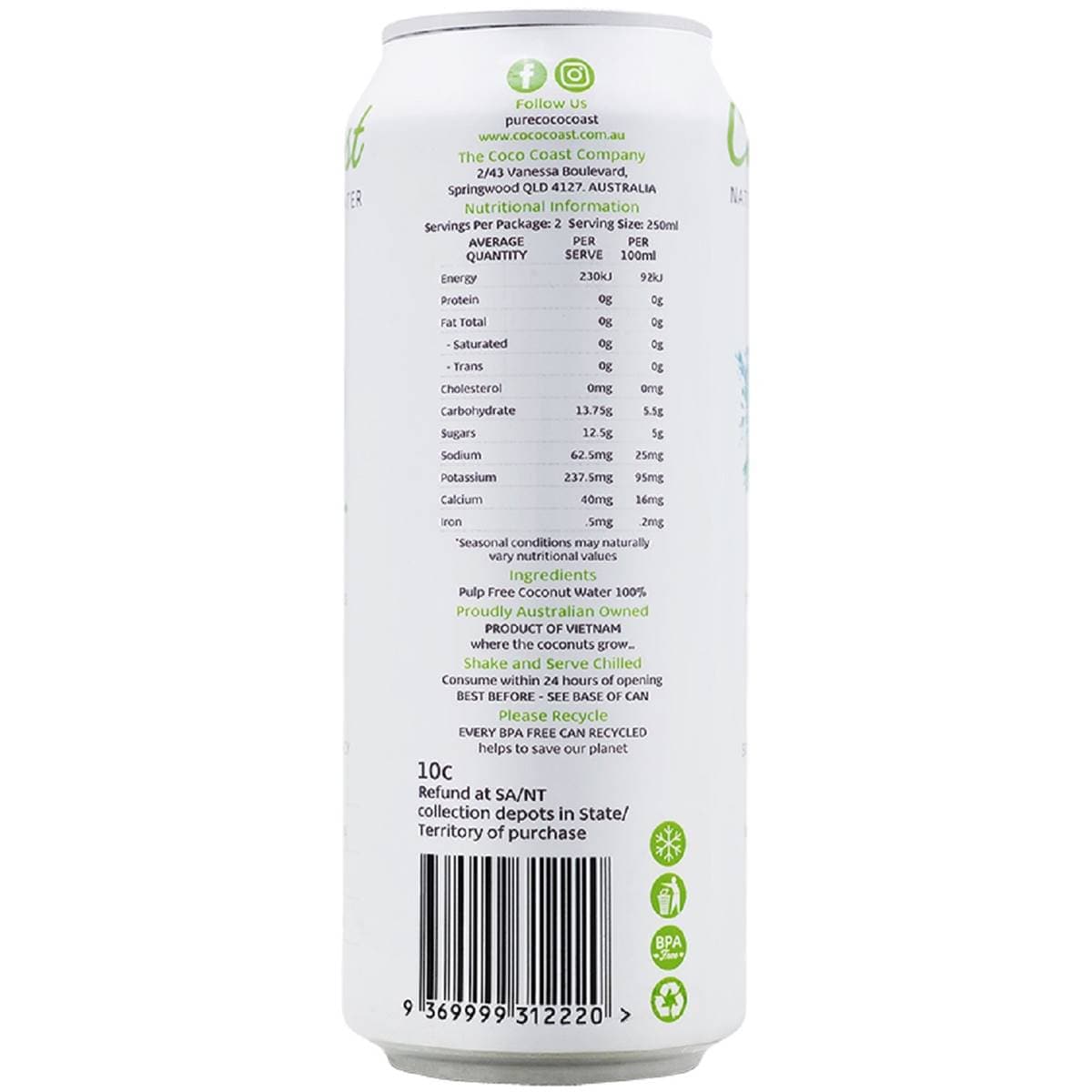 Cococoast Natural Coconut Water Pure 500ml Woolworths