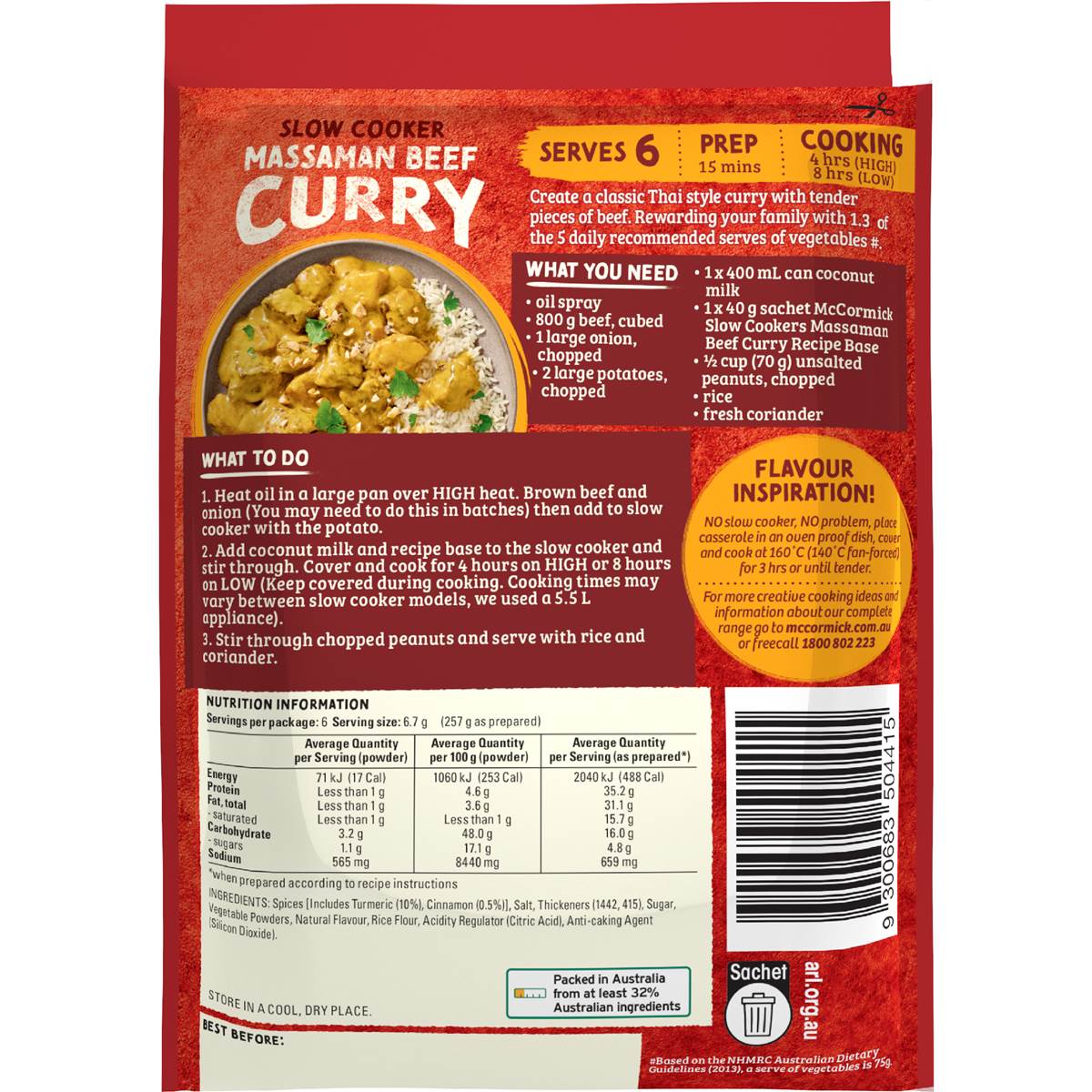 Mccormicks Slow Cooker Massaman Coconut Beef 40g Woolworths