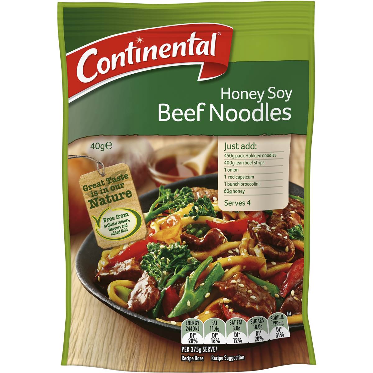 Continental Recipe Base Honey Soy Beef Noodles 40g Woolworths