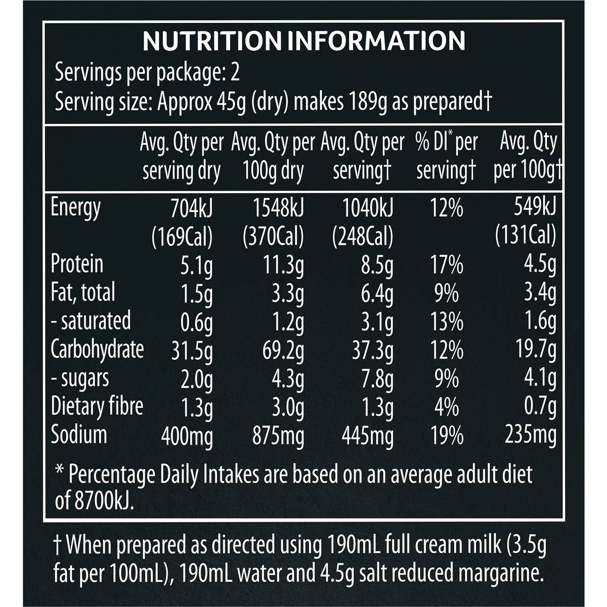 Continental Pasta Sensations Spinach Parmesan & Bacon Serves 2 91g Woolworths