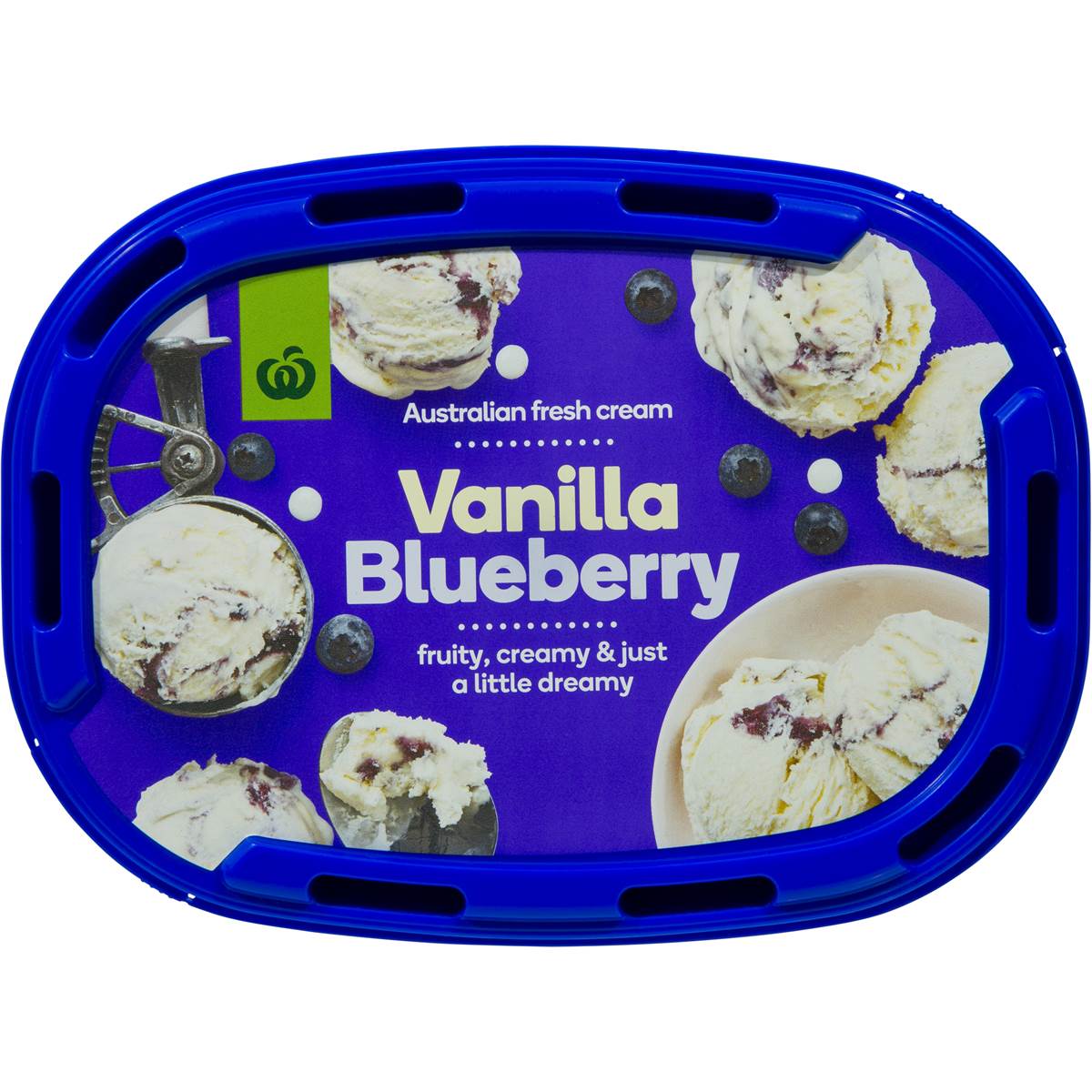 Woolworths Reduced Fat Ice Cream Blueberry Vanilla 2l tub Woolworths