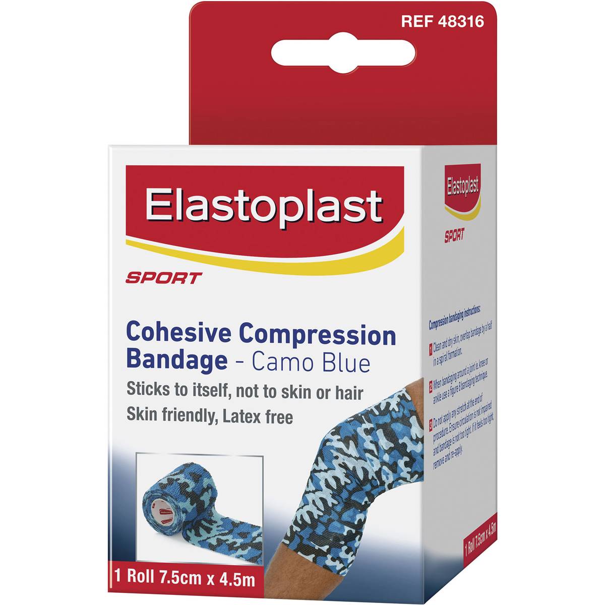 Elastoplast Sport Camo Blue Compression Bandage 7.5cm X 4.5cm 1pk