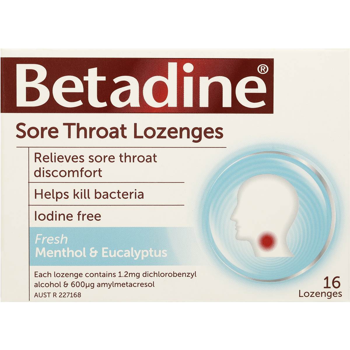 Betadine Sore Throat Lozenges Menthol & Eucalyptus 16 Pack Woolworths