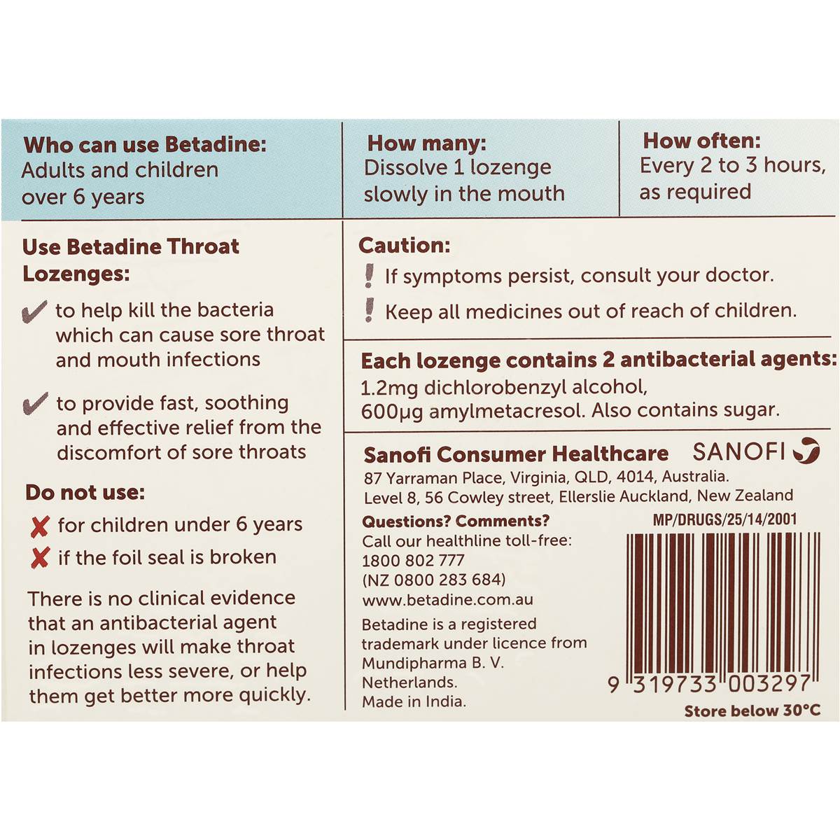 Betadine Sore Throat Lozenges Menthol & Eucalyptus 16 Pack Woolworths