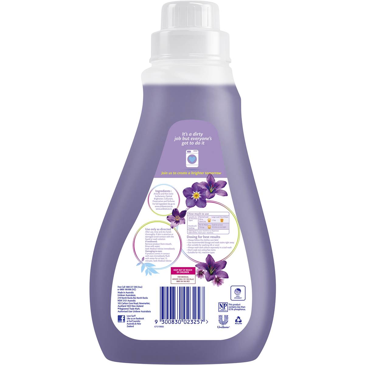 Surf Laundry Liquid Detergent Lavender Front & Top Loader 1l Woolworths