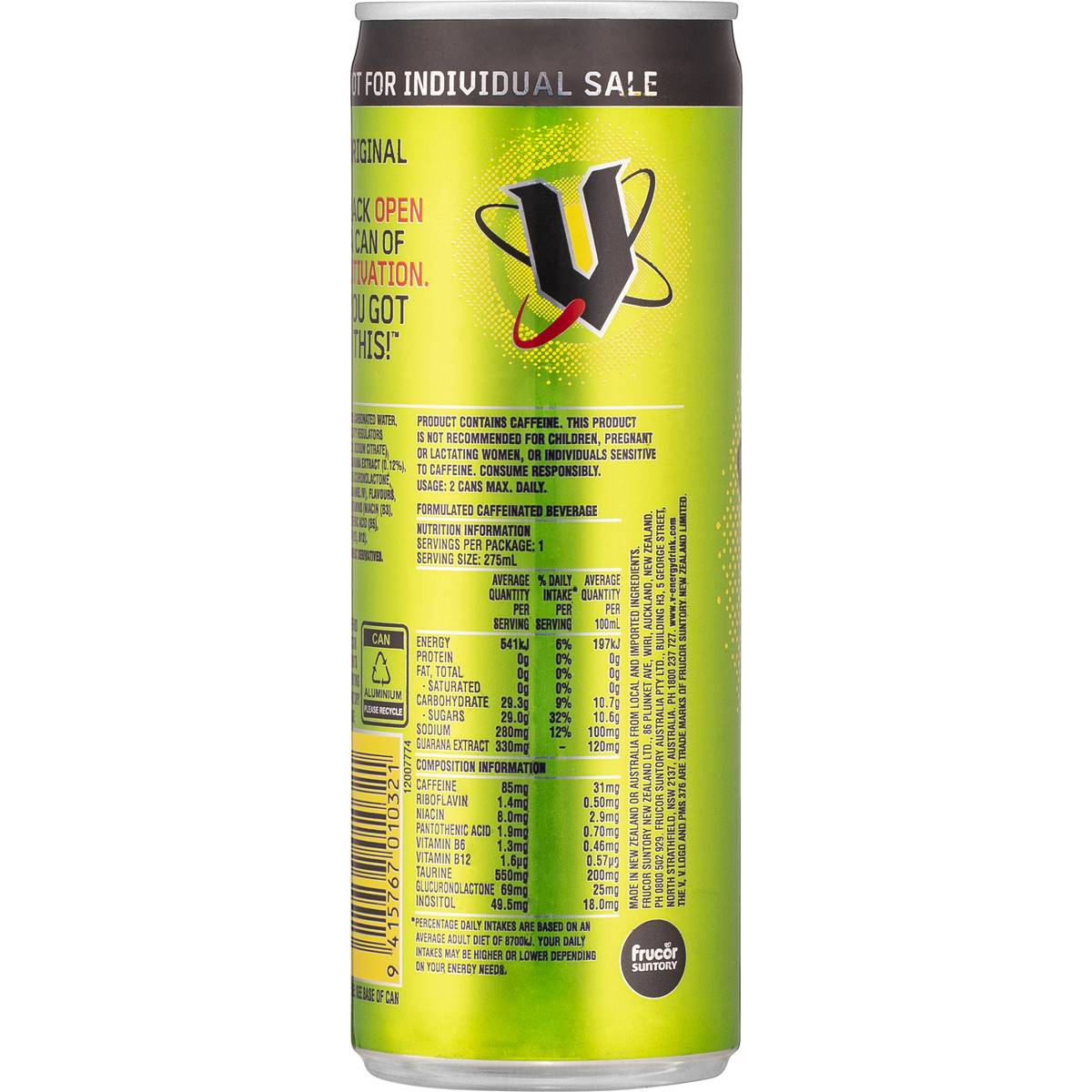 V Energy Drink 275ml X4 Pack | Woolworths