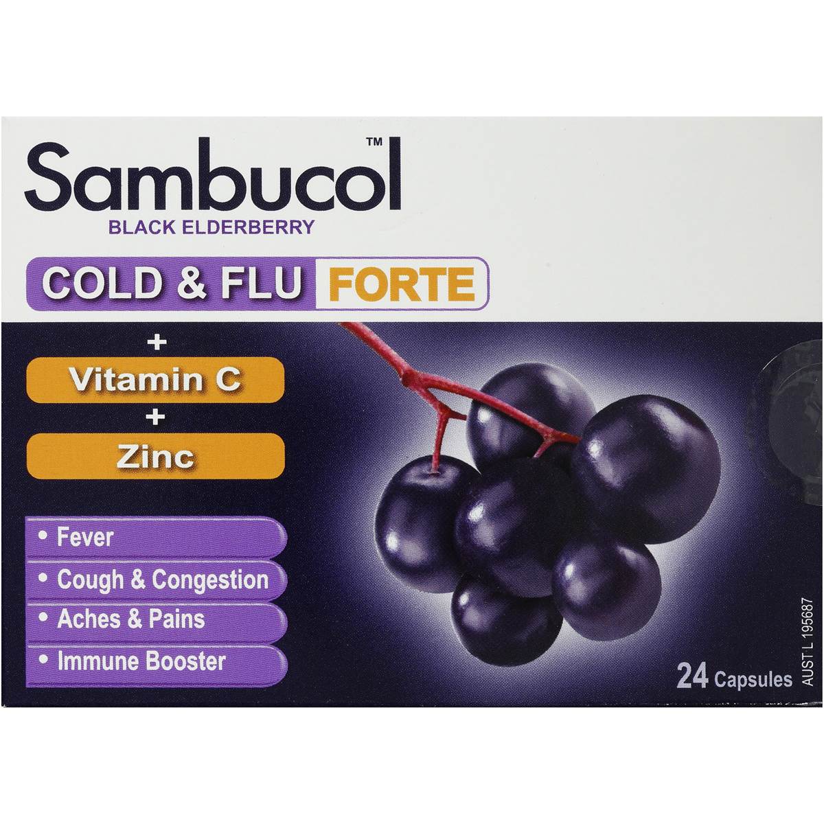 Sambucol Cold & Flu Forte Plus Vit C & Zinc Capsules 24pk Woolworths