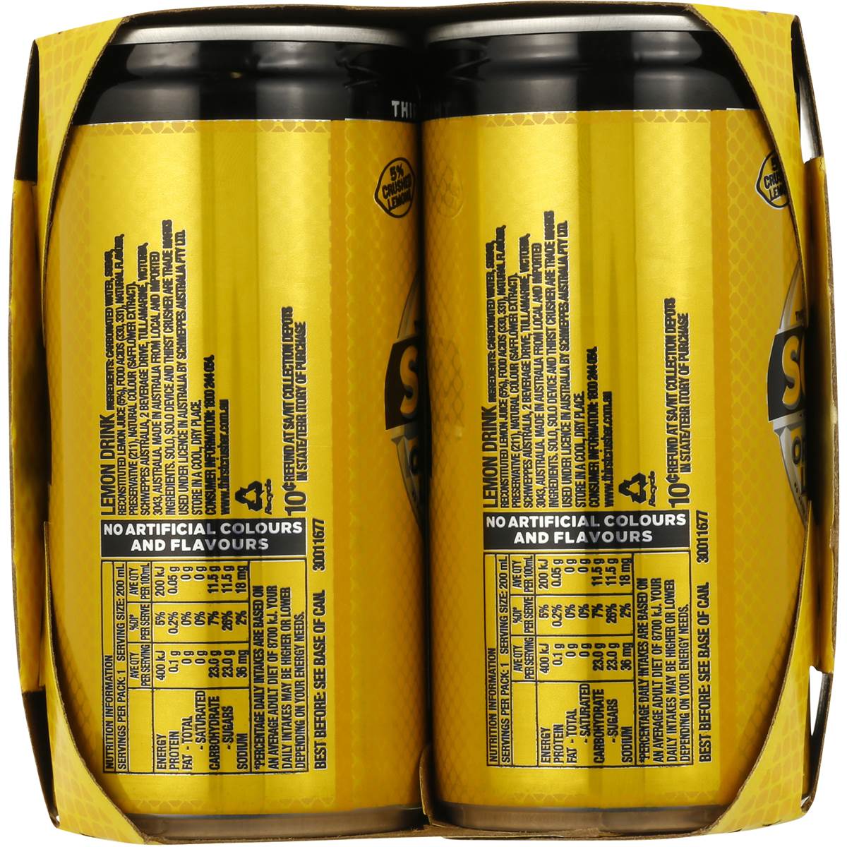 Solo Thirst Crusher Original Lemon Soft Drink Cans Multipack 200ml X 6 ...