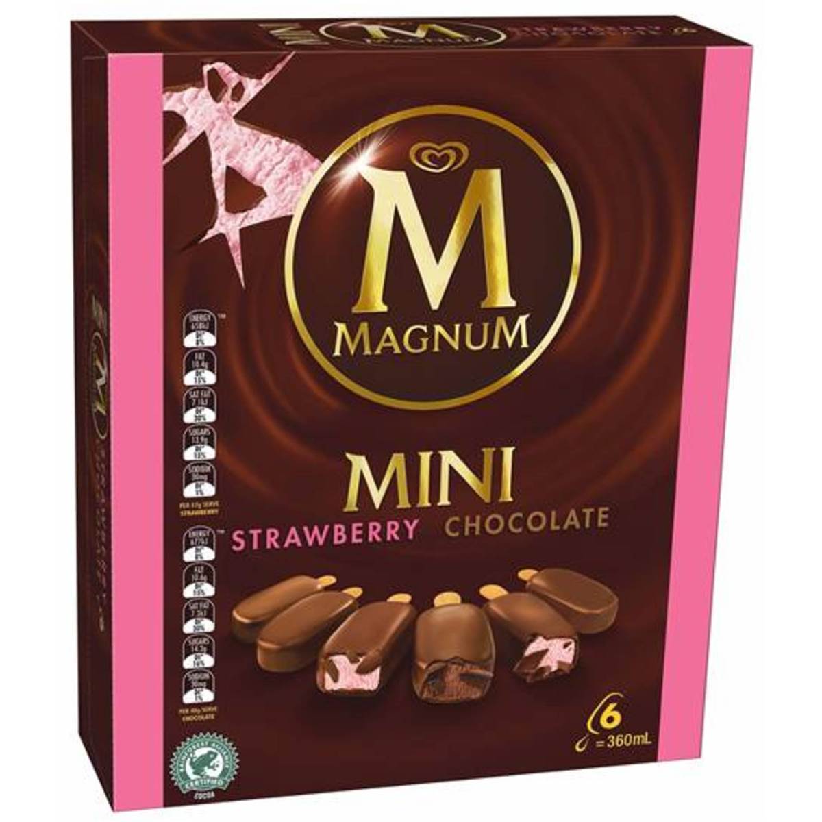 Streets Magnum Mini Ice Cream Strawberry & Chocolate 6pk 360ml | Woolworths