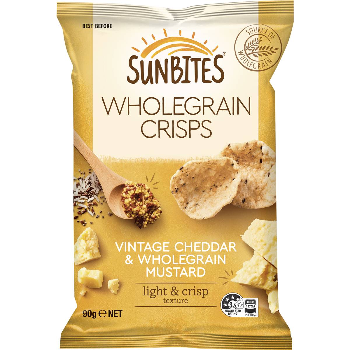 Sunbites Wholegrain Crisps Cheddar & Mustard 90g Woolworths