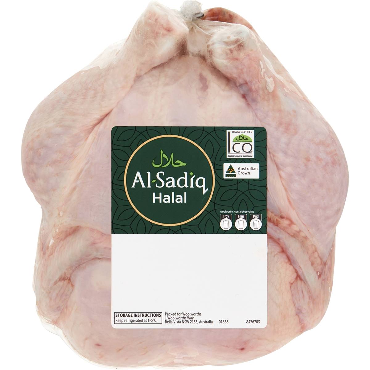 Al Sadiq Halal Whole Chicken 1.2kg 2.4kg Woolworths