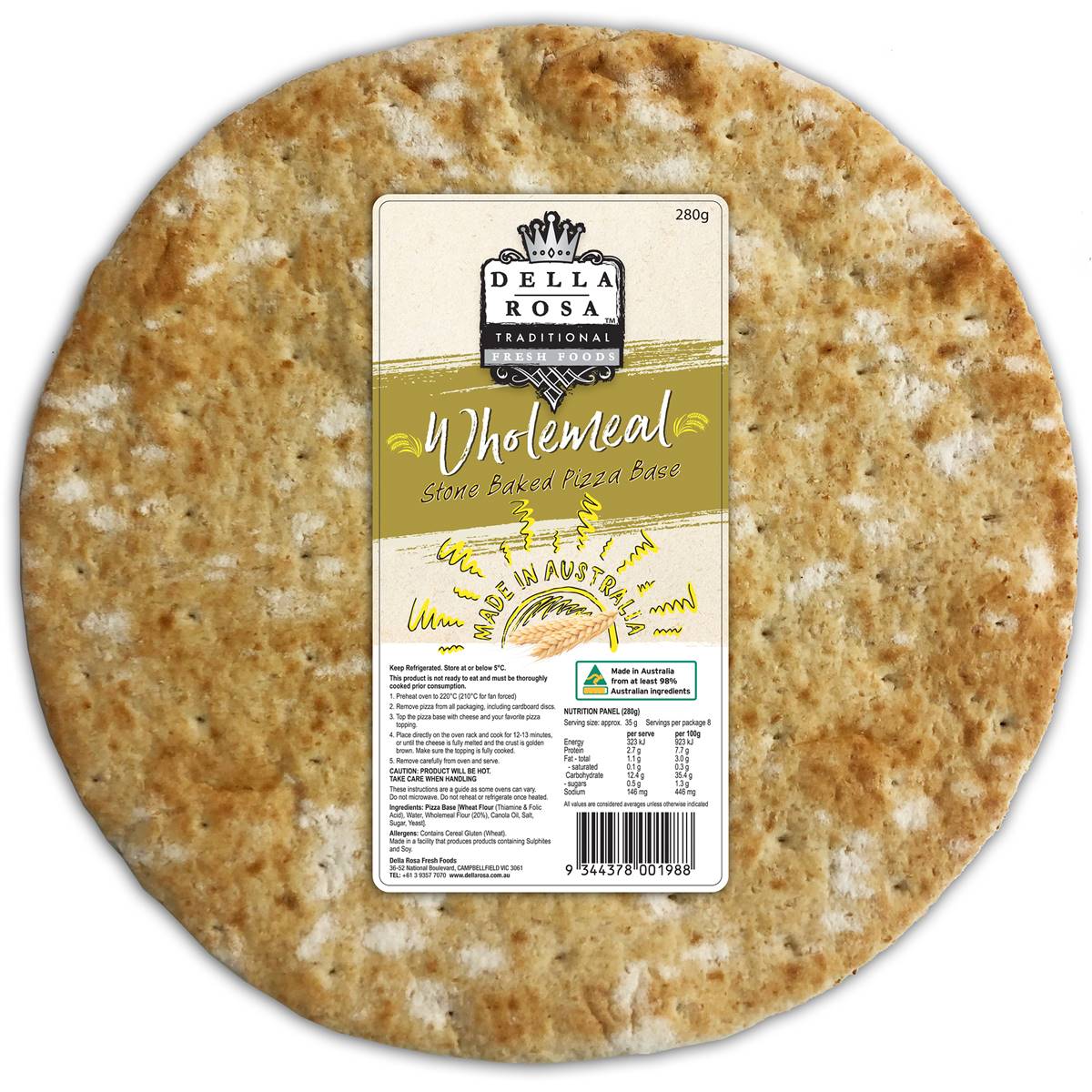Della Rosa Whole Meal Pizza Base 280g Woolworths